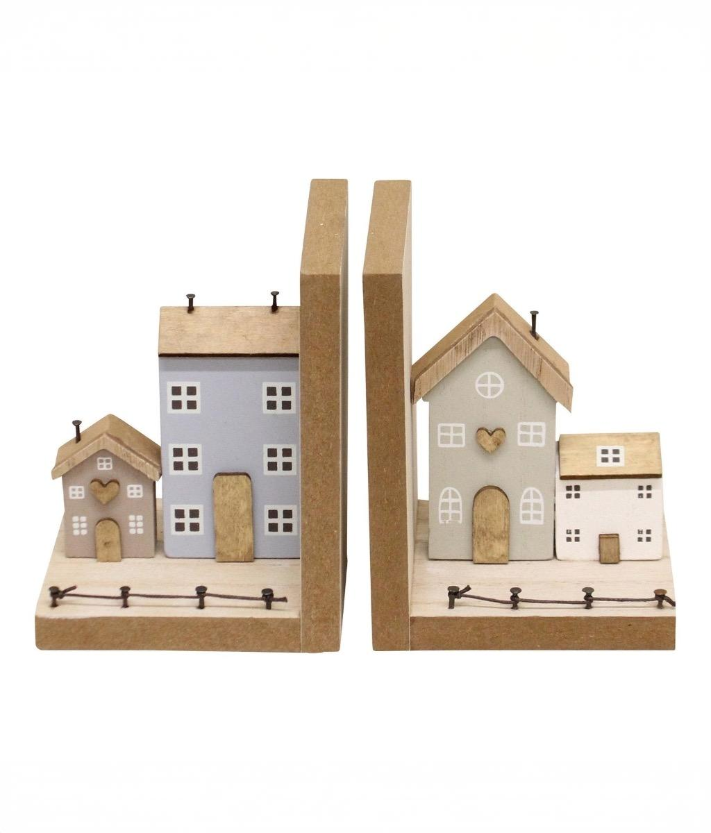 Pair of Bookends, Wooden Houses Design-0