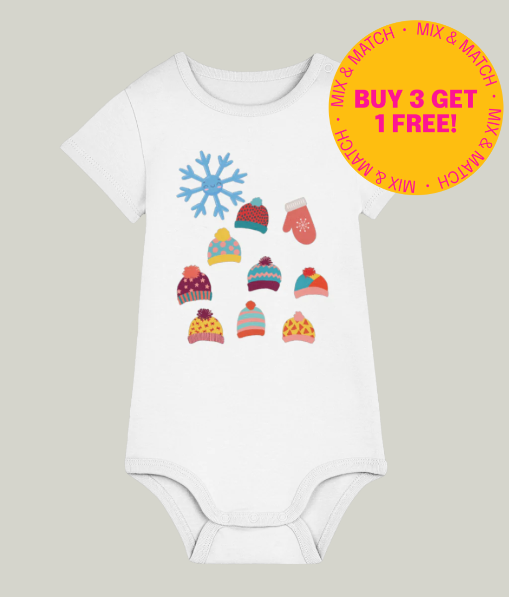 See’-Soo Baby “Cosy Winter” 100% Organic Cotton Bodysuit, White