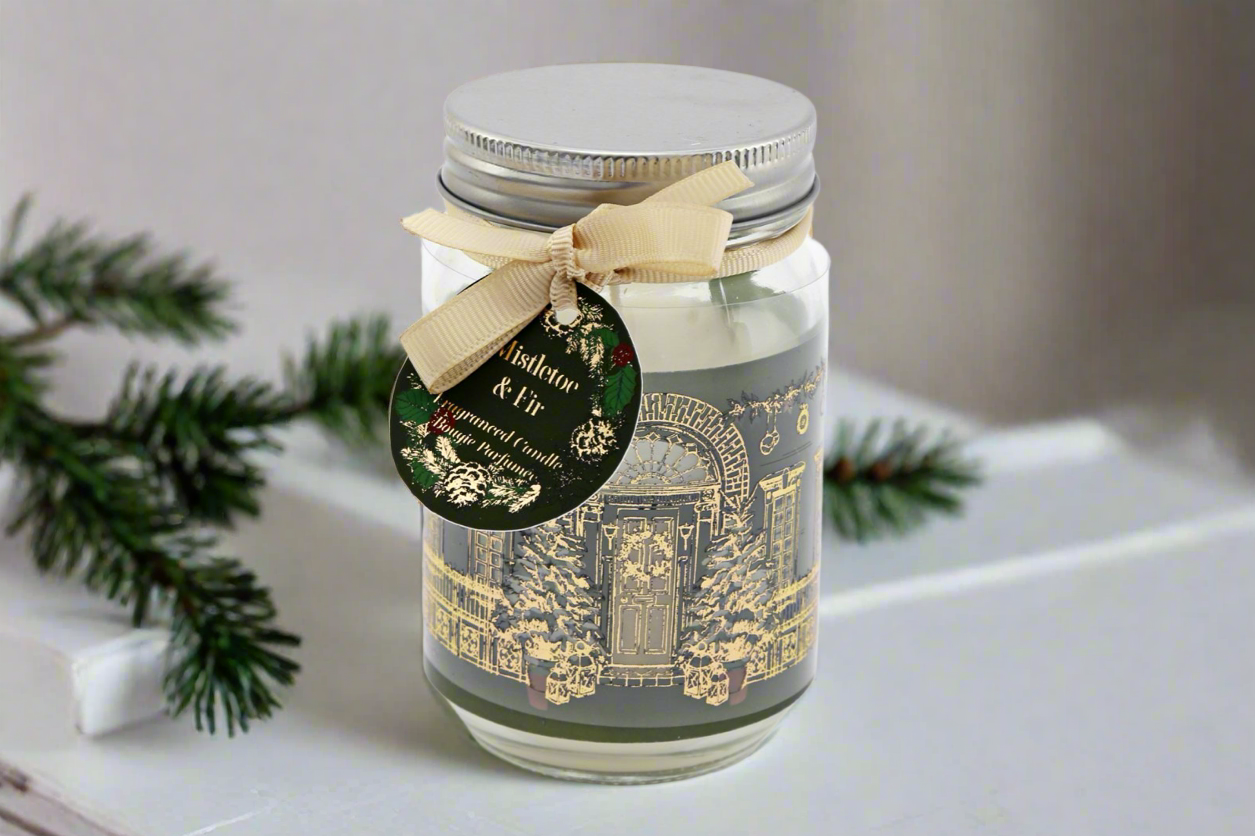 Christmas Home Candle Jar, White Mistletoe & Fir