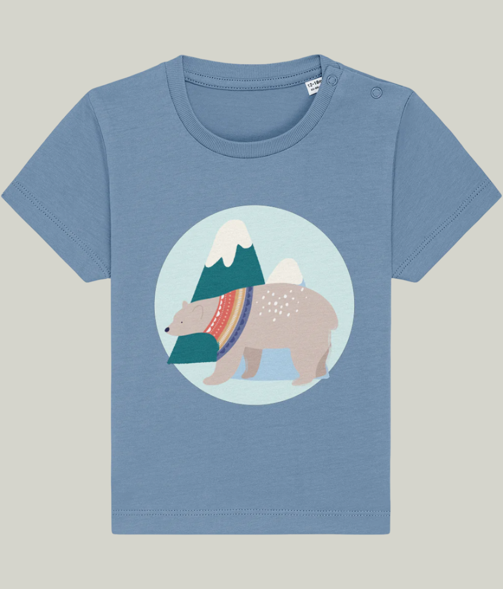 Blue baby and toddler organic cotton t-shirt with mountain bear