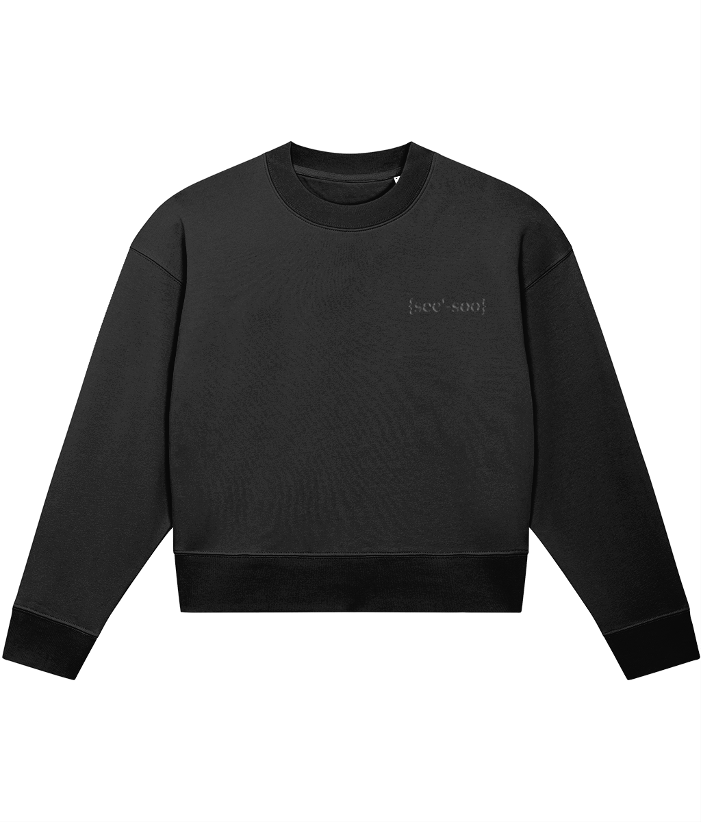 See'-soo "Chill" Organic Cotton Cropped Sweatshirt, Black