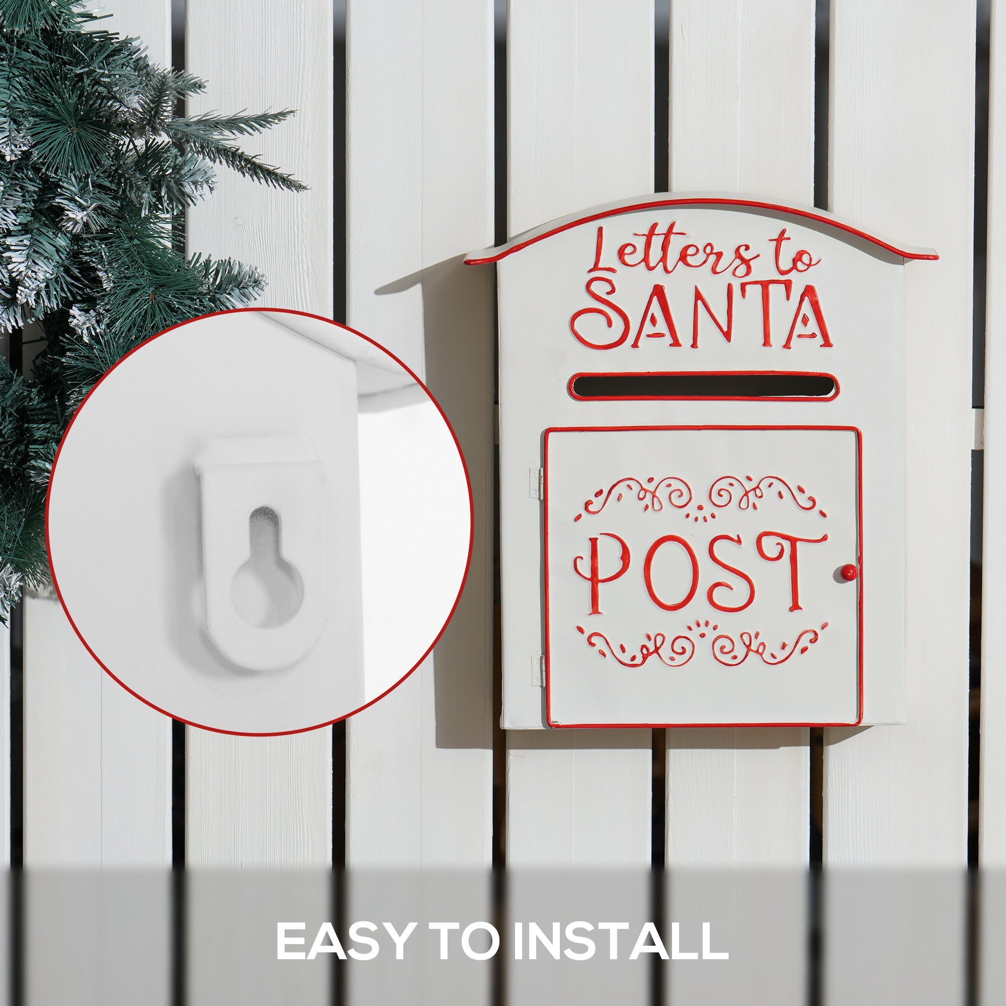 HOMCOM Christmas Post Box, Letters to Santa Mailbox, Wall Mounted Postbox, Christmas Decoration for Indoor and Outdoor, White-4