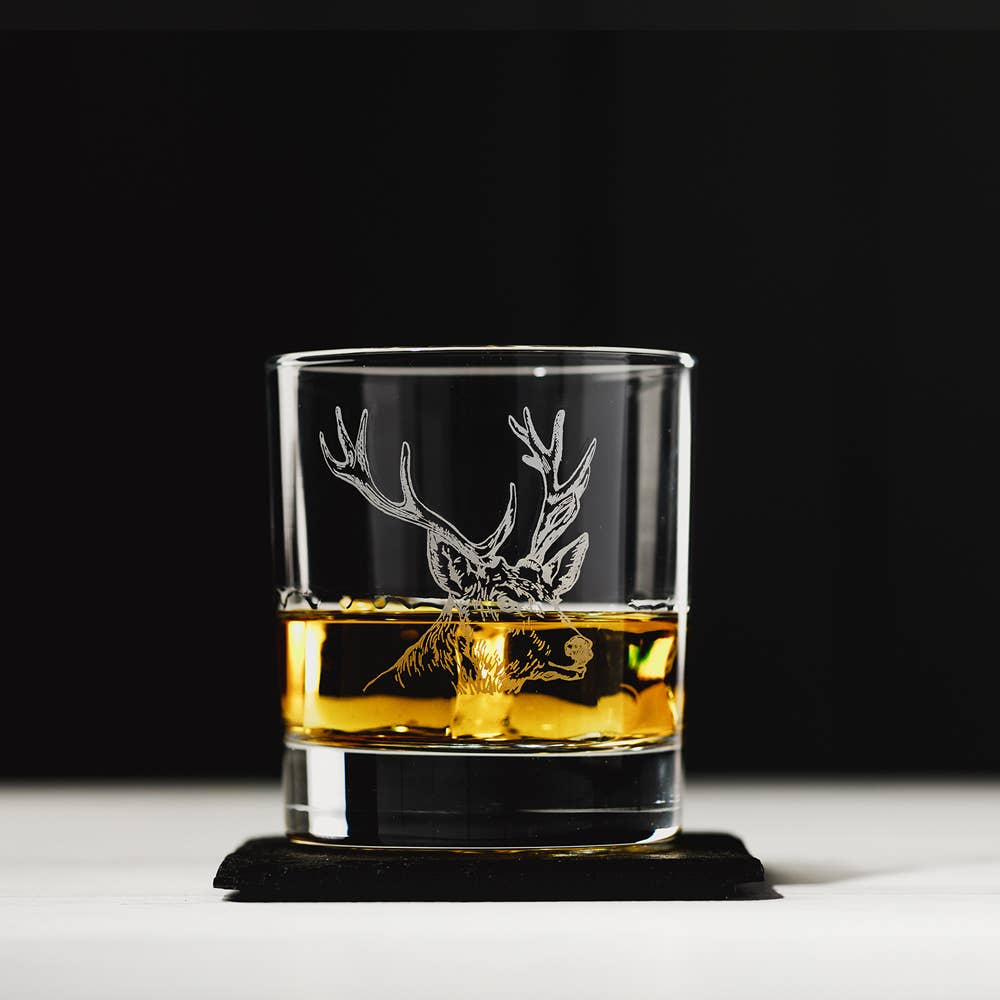 Stag Glass Tumbler with Slate Coaster Gift Set-0