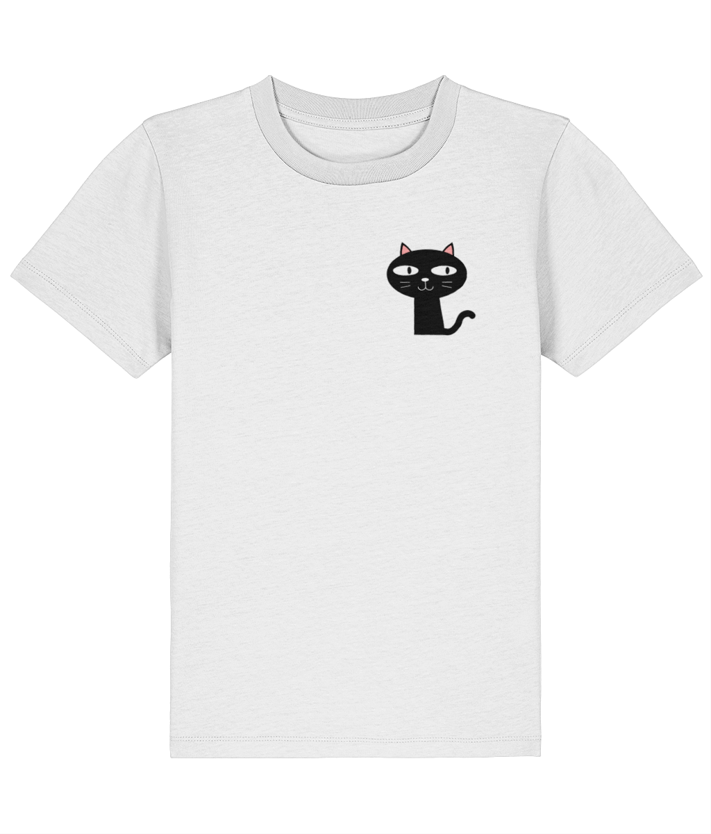 See'-Soo Girl's "Black Cat" 100% Organic T-Shirt, White