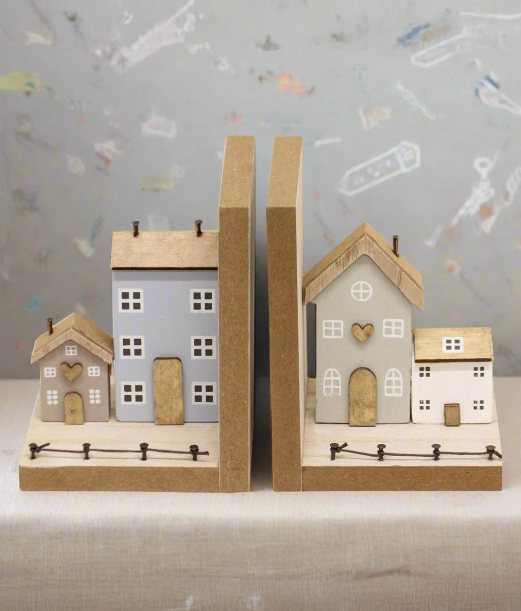 Cute Wooden Houses Design Bookends, Set of 2