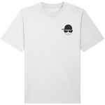 Mens White relaxed fit crew neck t-shirt with a black embroidered logo made from 100% organic cotton