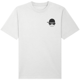 Mens White relaxed fit crew neck t-shirt with a black embroidered logo made from 100% organic cotton