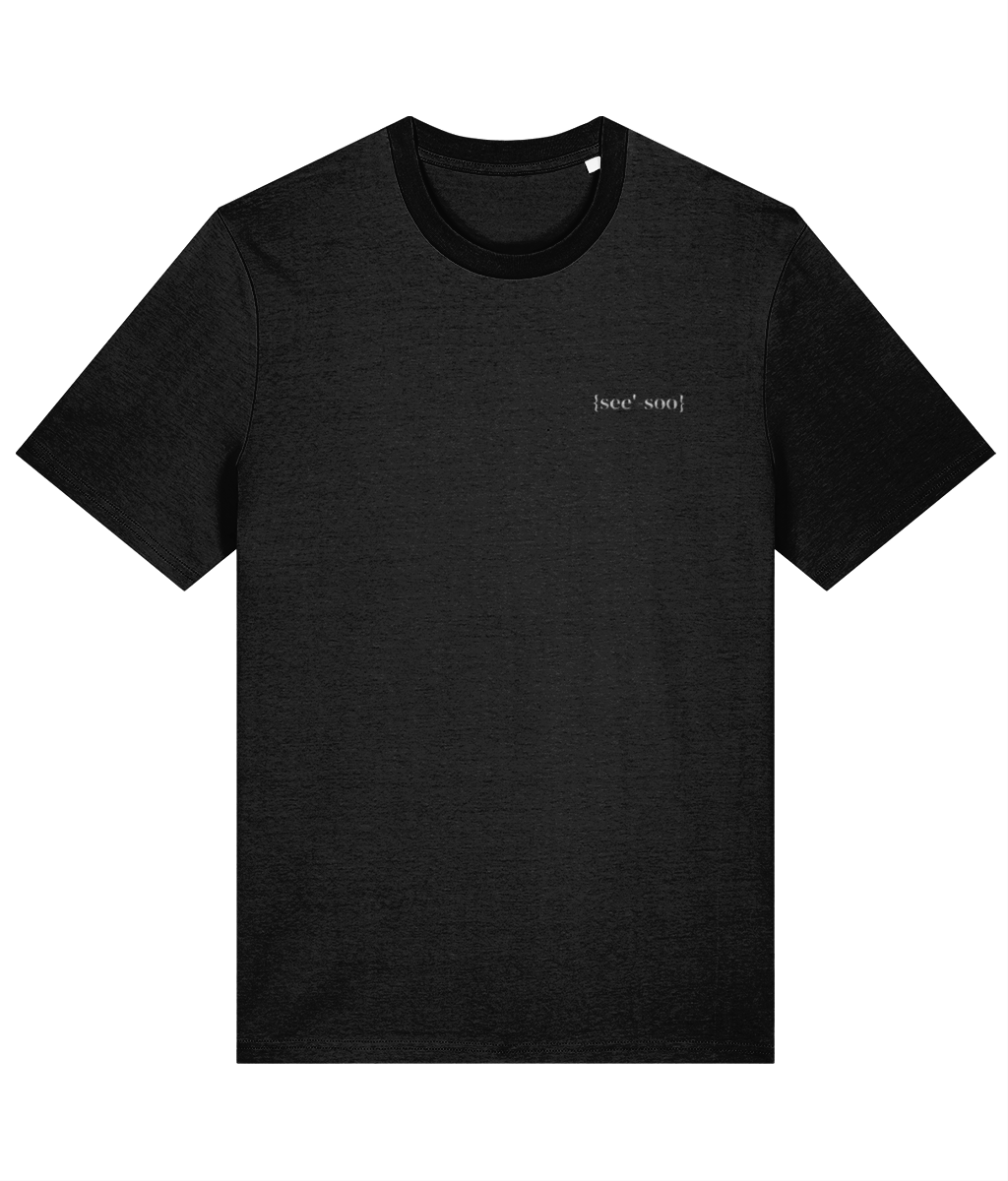 Dive black organic cotton t-shirt front embroidered with a small white signature logo 
