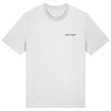 White organic cotton mens crew neck t-shirt with black embroidered signature logo on the left chest