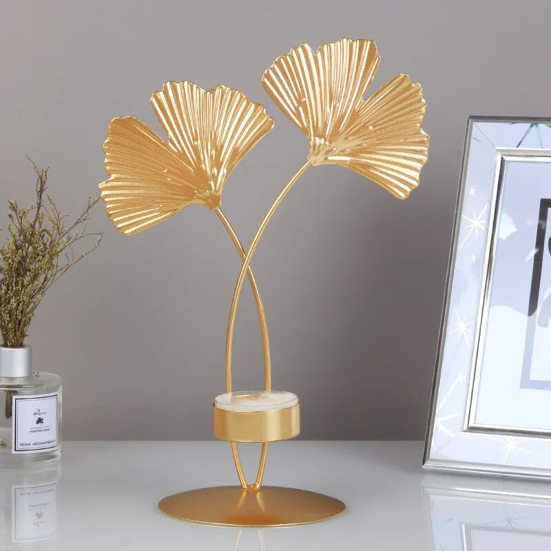 Golden Ginkgo Leaf Candle Holder-0