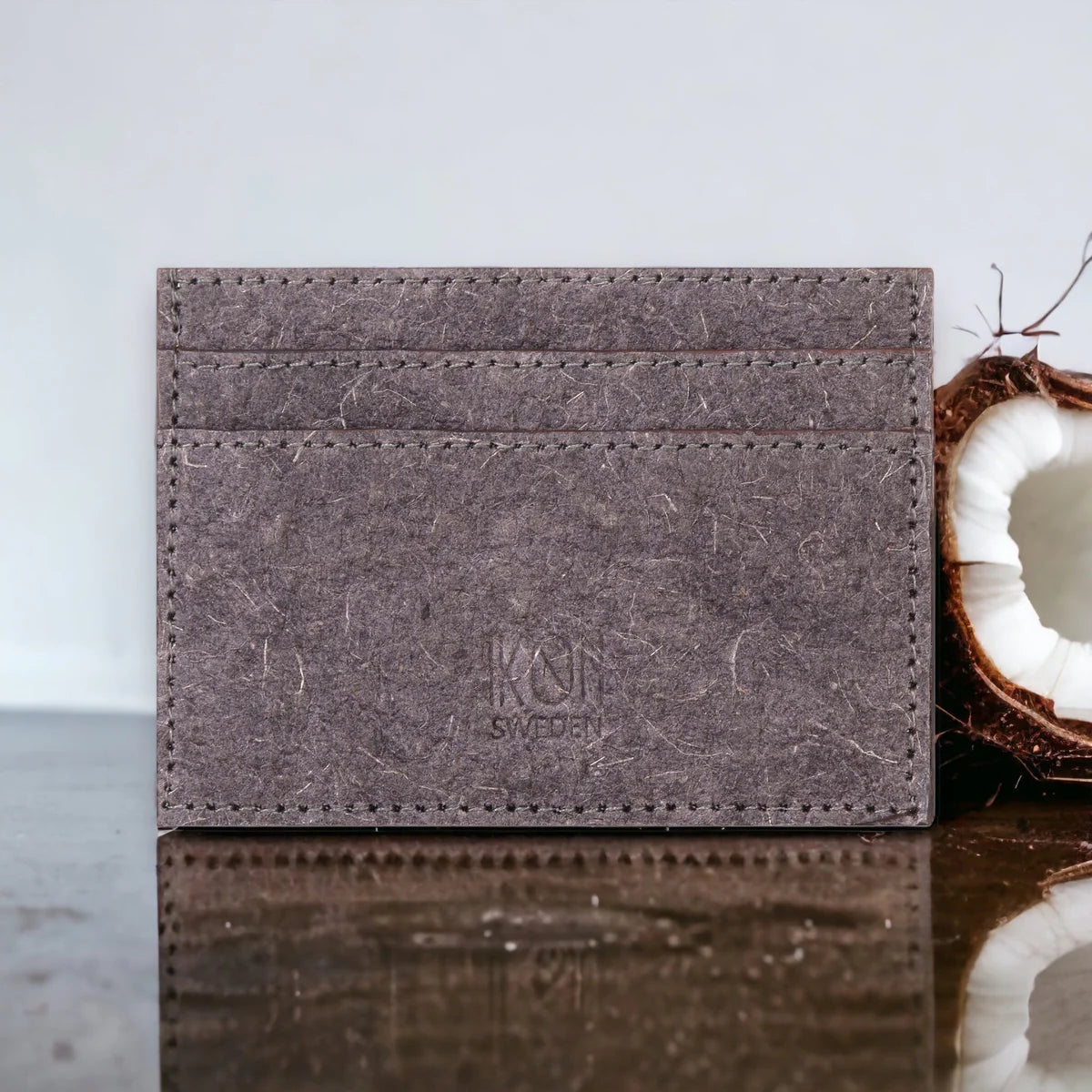 IKON Coconut Leather Card Holder, Dark Grey