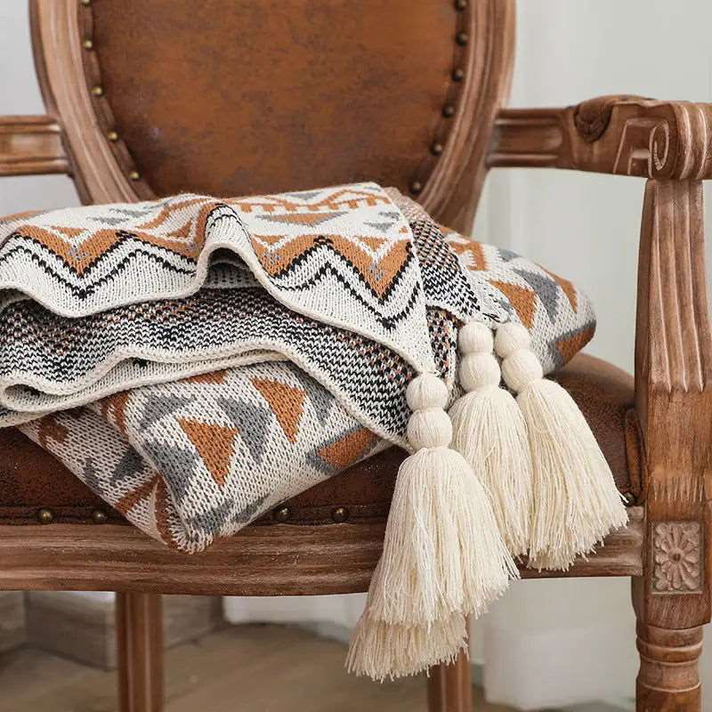 Knitted Geometric Pattern Throw-4