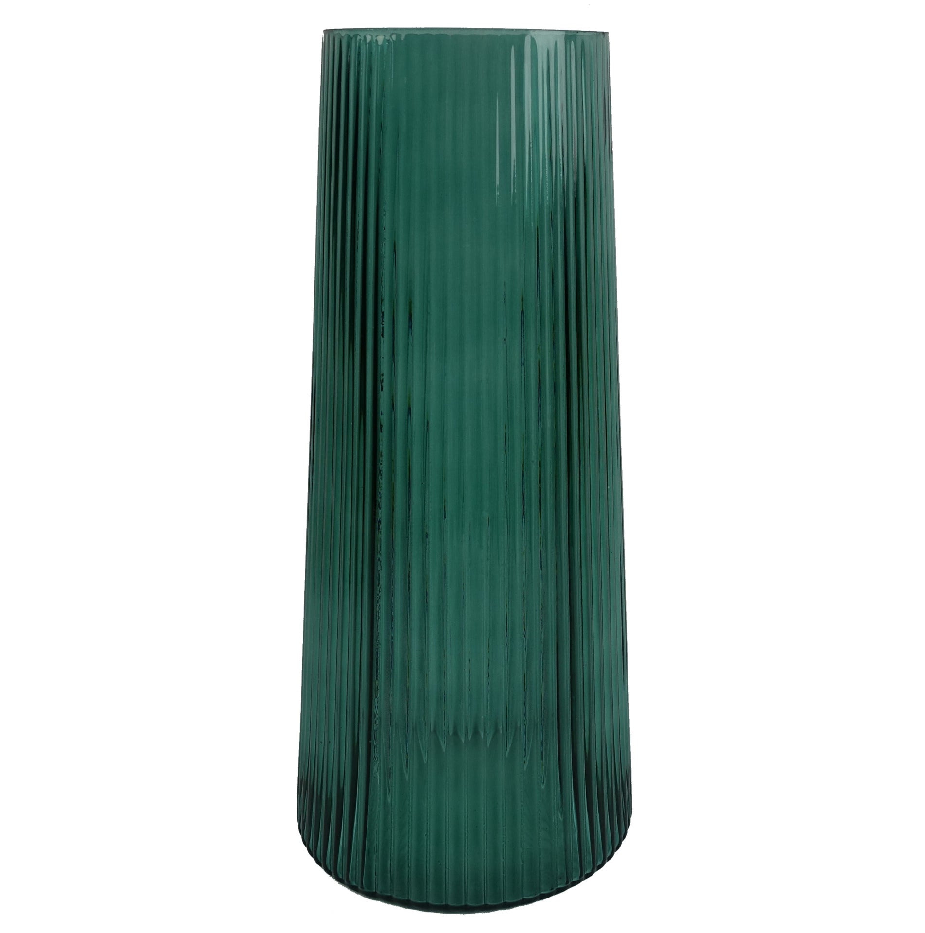 28cm Green Ridged Glass Vase-0