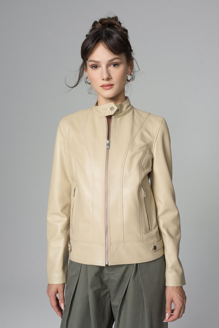 Cream Genuine Leather﻿ Jacket-0