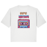 White organic cotton boxyfit womens t-shirt with '90s Mixtape' graphic on the back