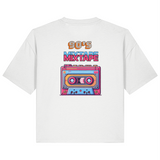 White organic cotton boxyfit womens t-shirt with '90s Mixtape' graphic on the back