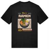 black organic cotton crew neck t-shirt with bold Yow's Ramen print on the back