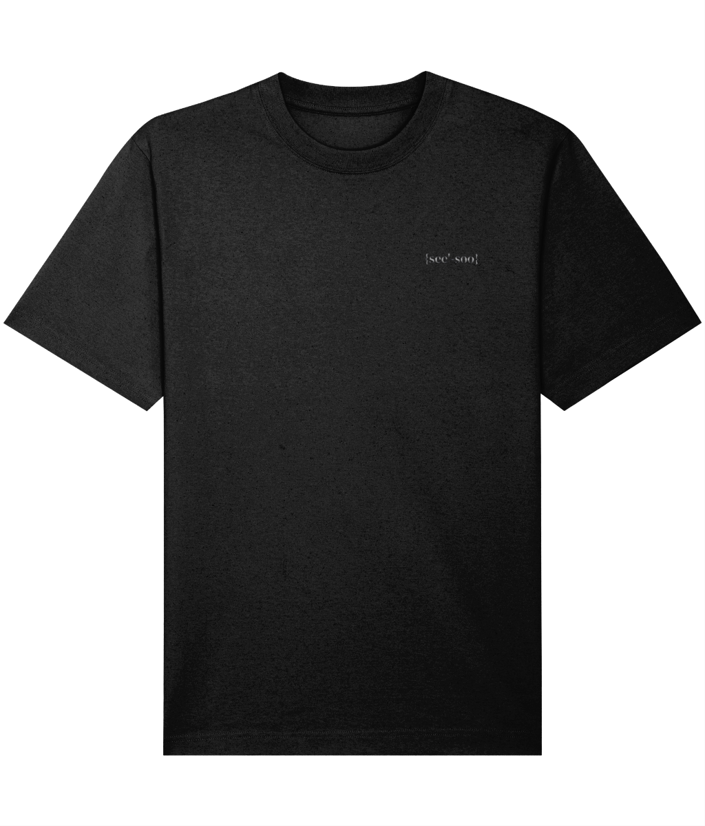 Oversized Men's Organic cottonBlack t-shirt with a small white embroidered signature front