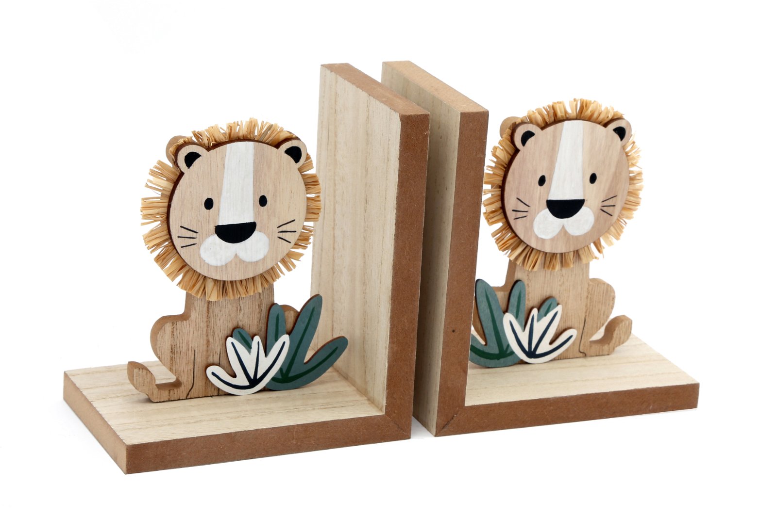 Set of Two Wooden Lion Bookends-0