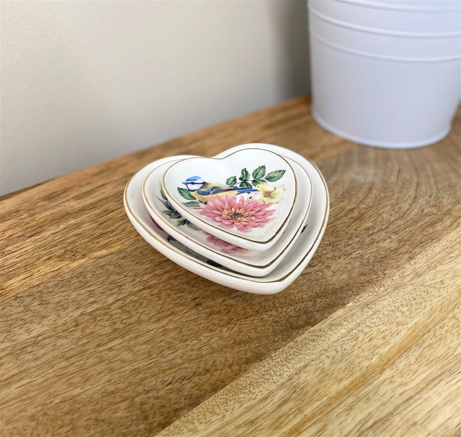 Set Of Three Heart Trinkets Dishes with Gold Edging-1