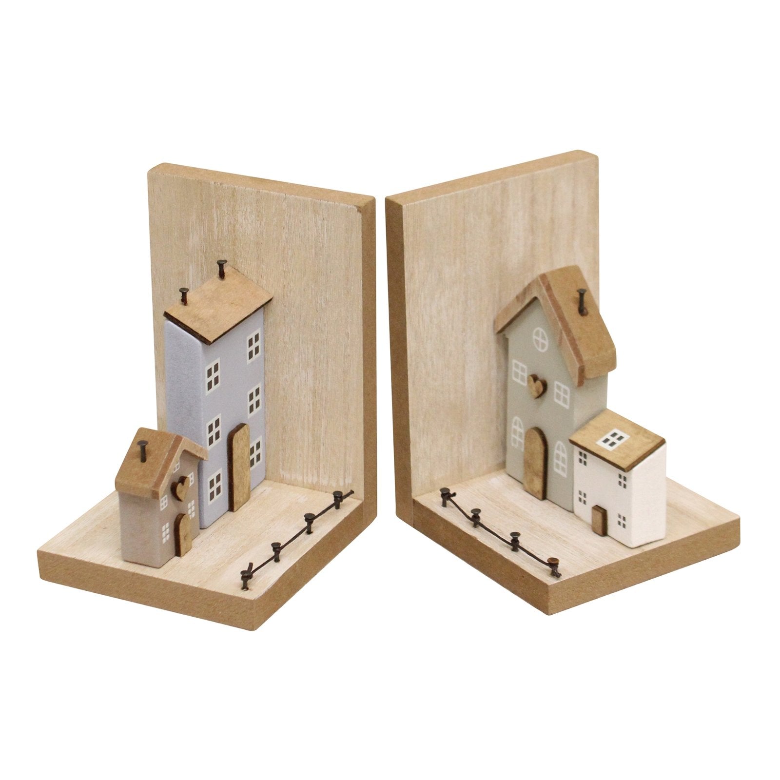 Pair of Bookends, Wooden Houses Design-2