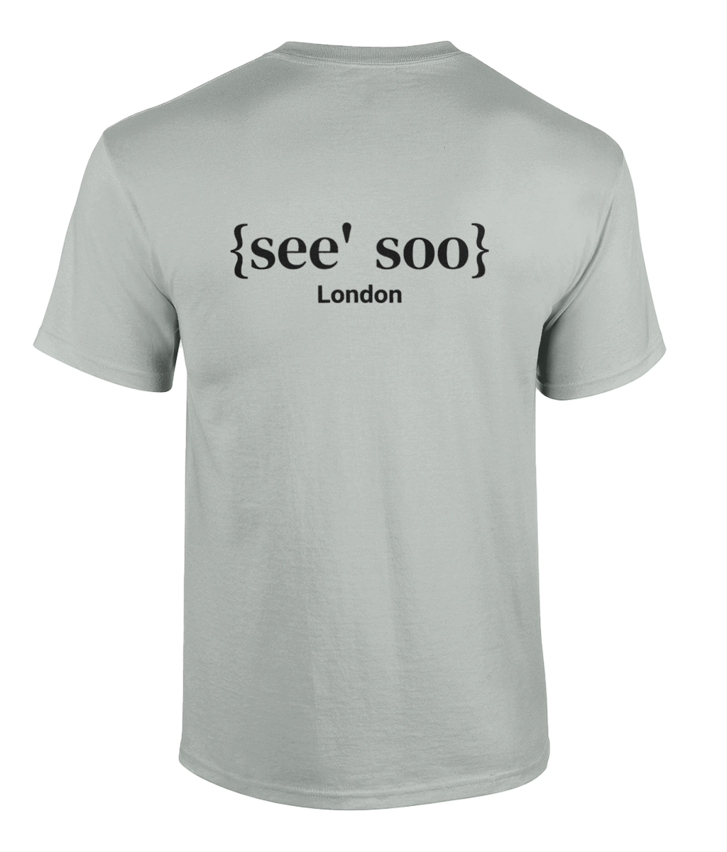 Mens grey cotton crew neck t-shirt with large black signature logo print, back