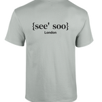 Mens grey cotton crew neck t-shirt with large black signature logo print, back