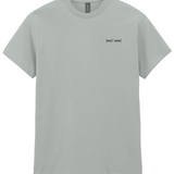 Mens grey cotton crew neck t-shirt with black printed logo on the left chest