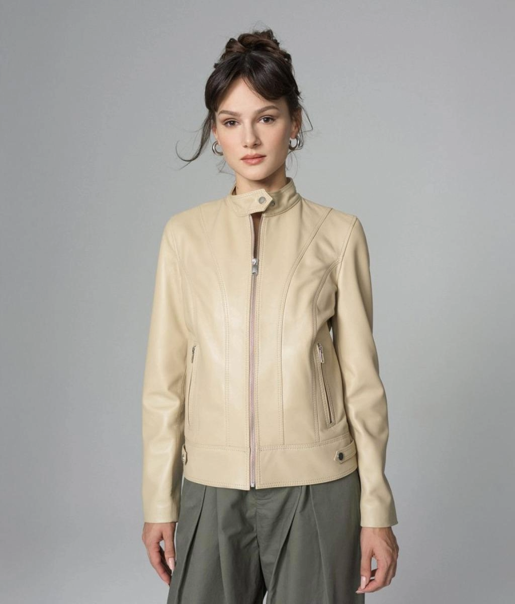 Timeless 100% Genuine Leather﻿ Jacket, Cream