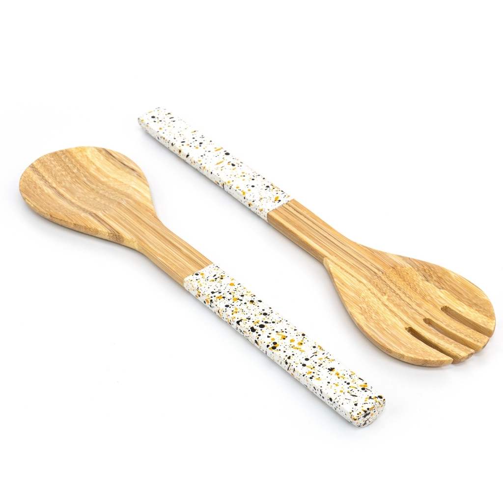 Bamboo Salad Server Set | Salad Tongs (Spoon & Fork)-0