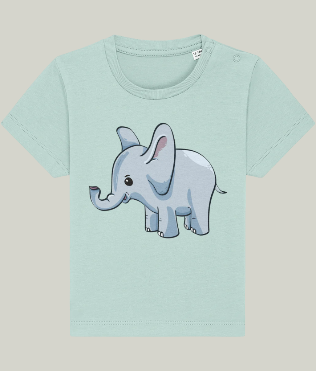 Blue baby and toddler organic cotton t-shirt with cute elephant