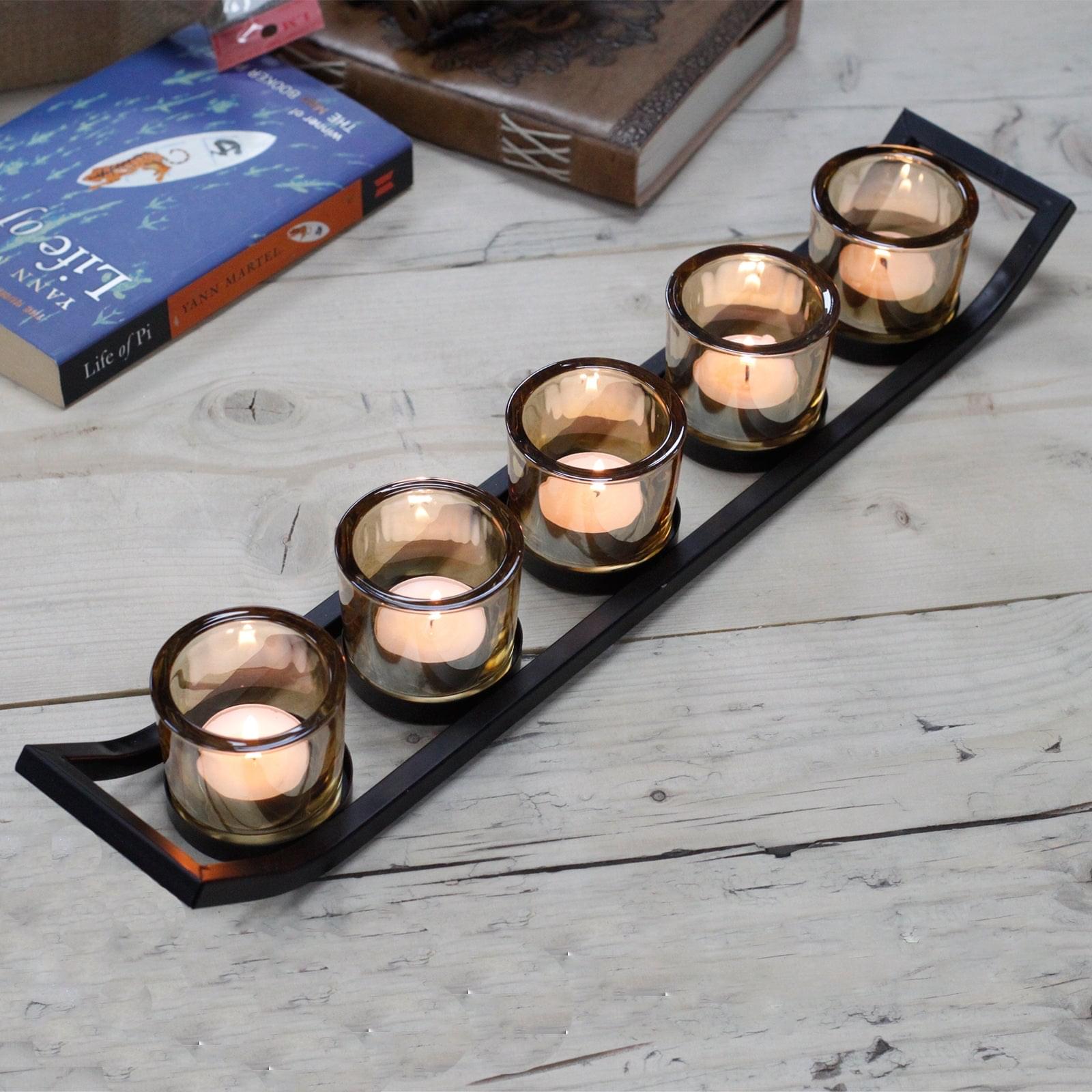 Centrepiece Iron Votive Candle Holder - 5 Cup Ledge-1