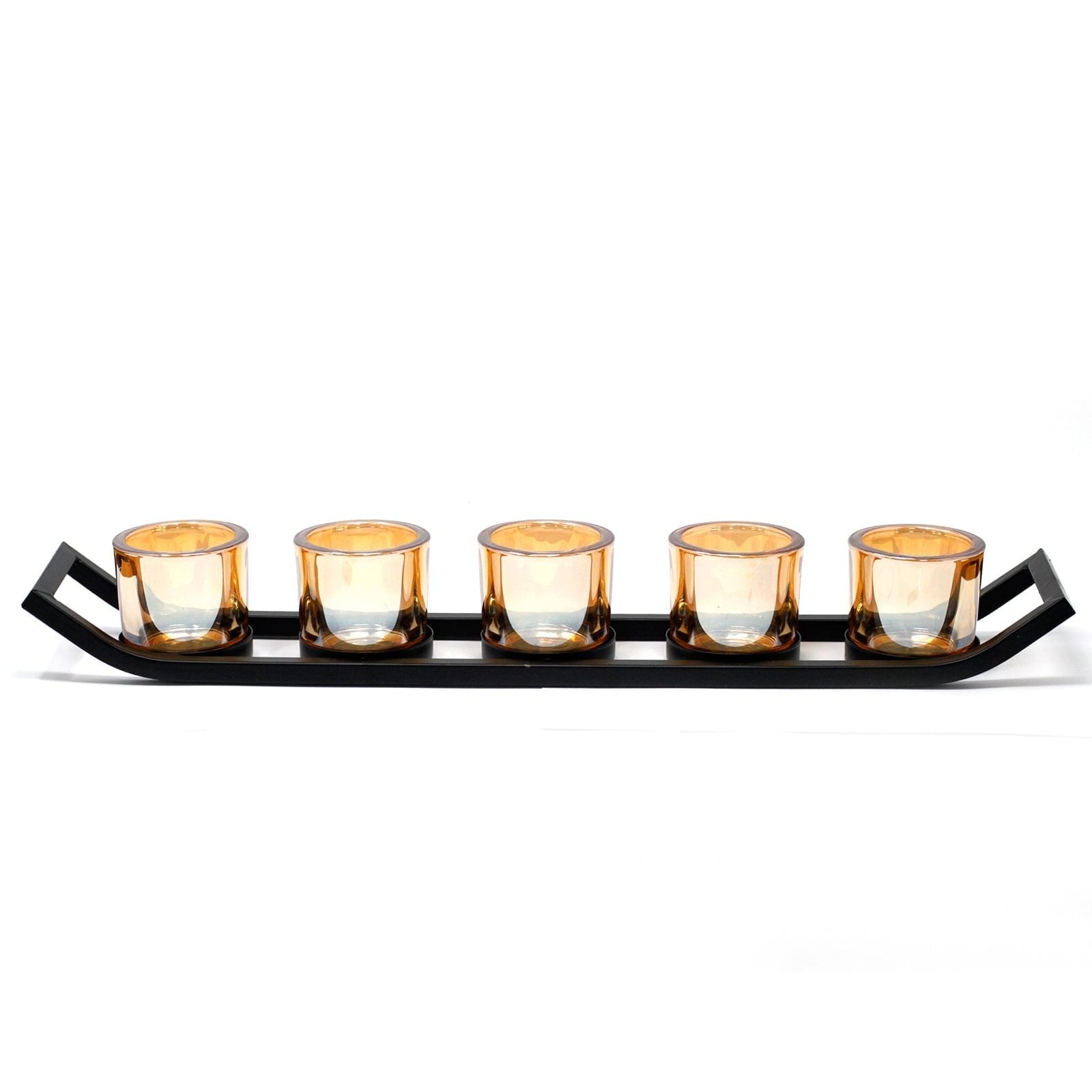 Centrepiece Iron Votive Candle Holder - 5 Cup Ledge-2