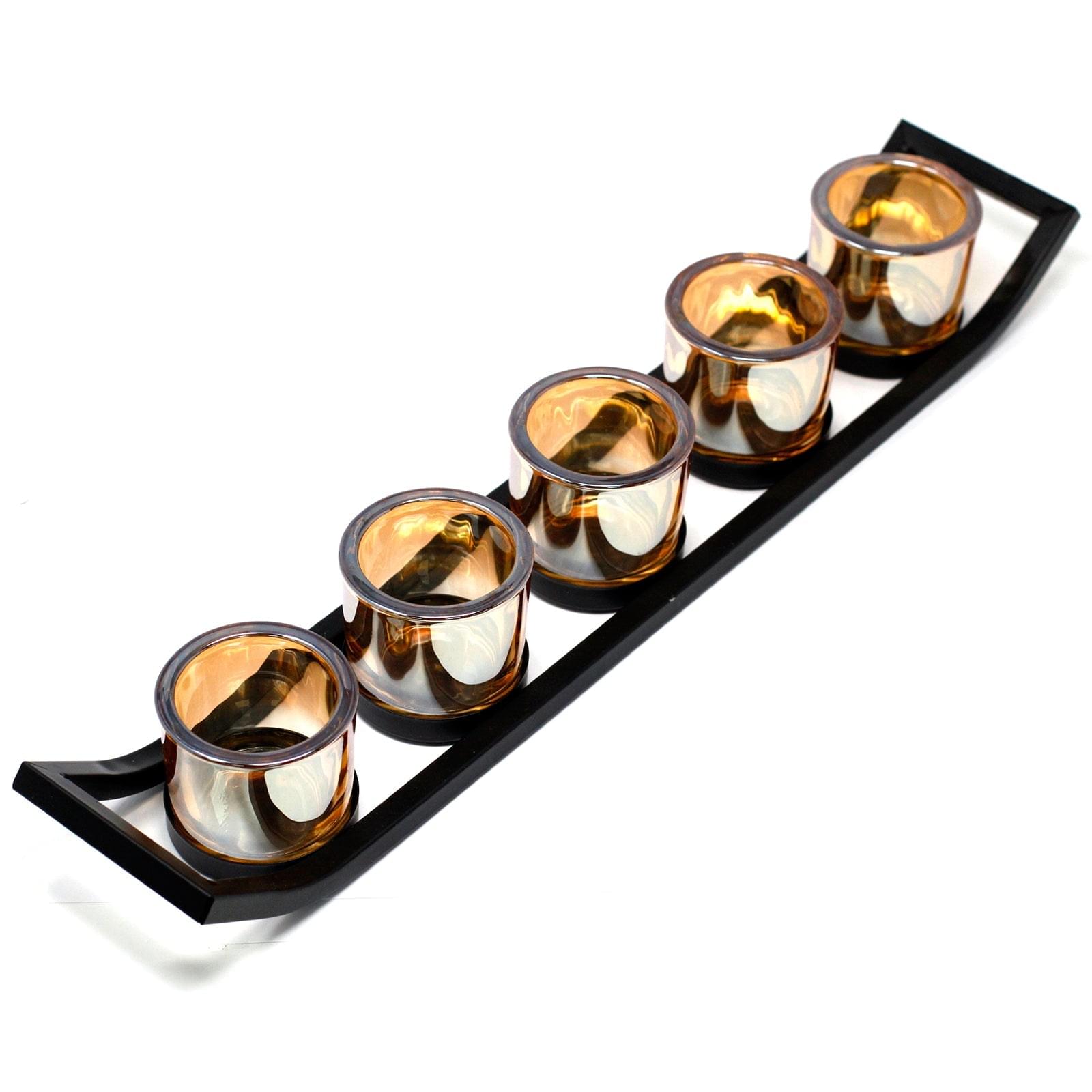 Centrepiece Iron Votive Candle Holder - 5 Cup Ledge-0