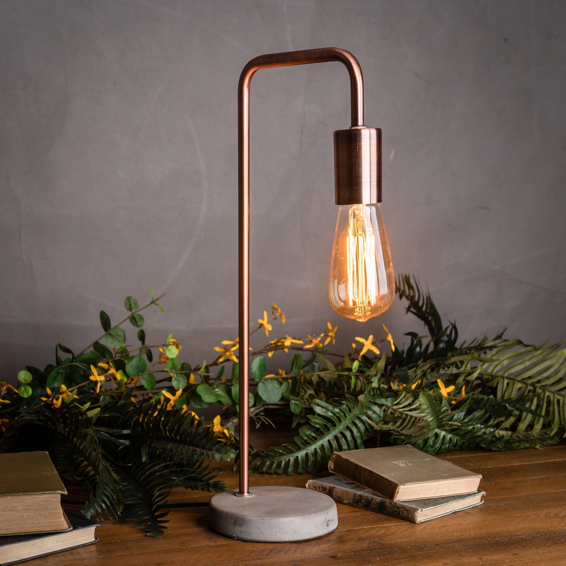 Copper Industrial Lamp With Stone Base-0