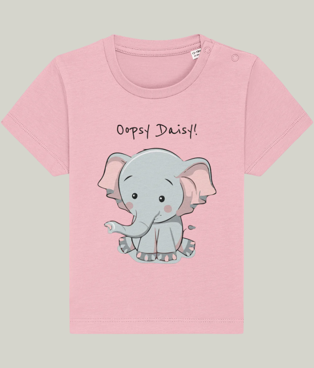 Organic cotton baby t-shirt with elephant, pink