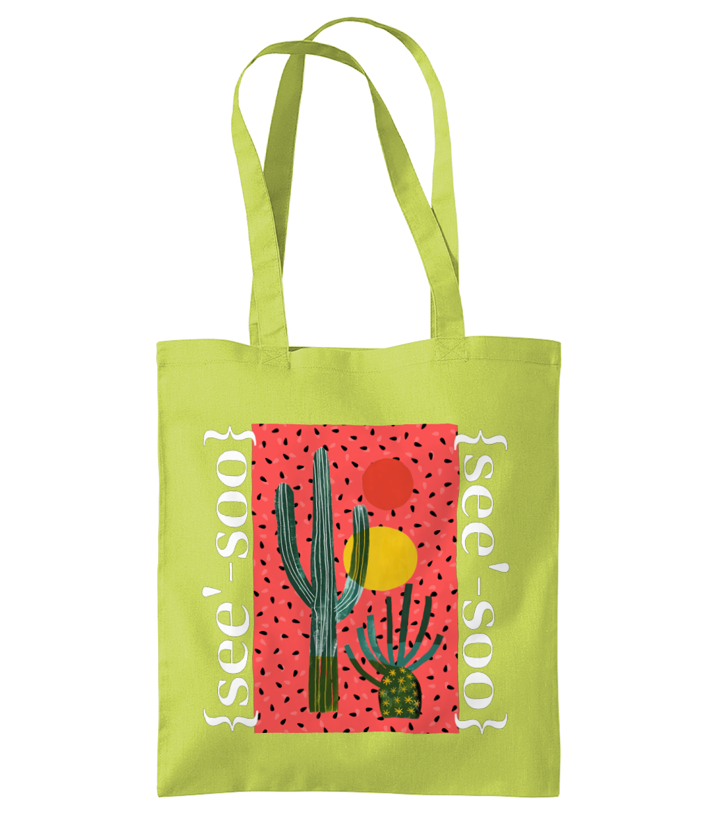 See’-soo “Cactopia” 100% Cotton Tote, Green