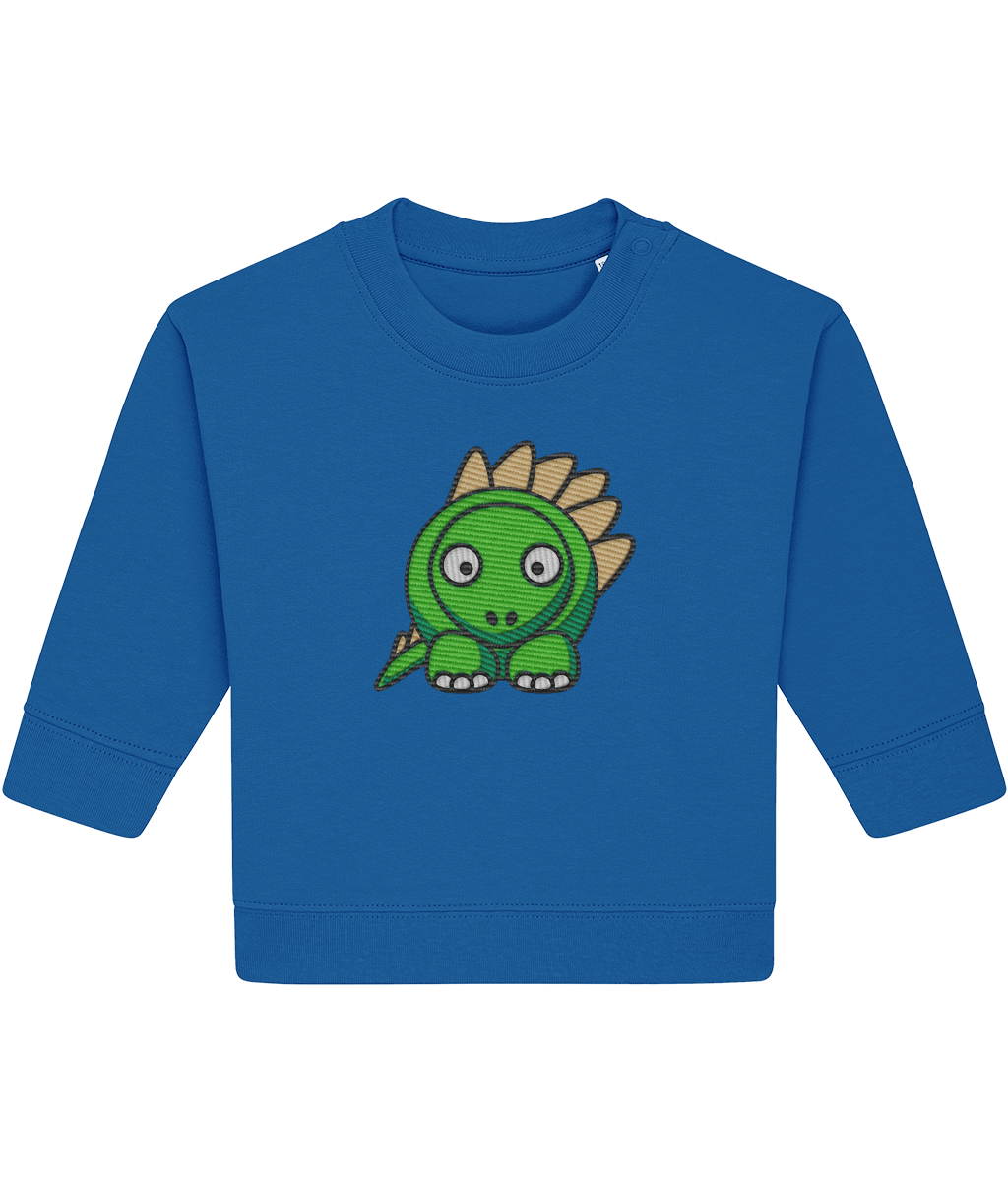 See’-Soo Baby “Stegosaurus” EcoBlend Embroidered Sweater, Blue