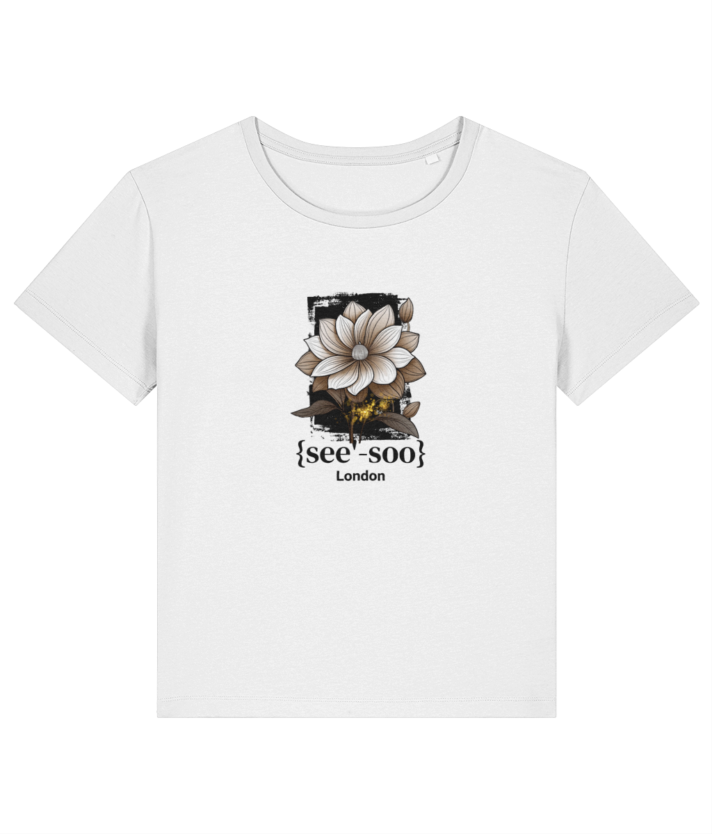 See-Soo Scoop Neck Rebel White T-shirt, Women's with flower print