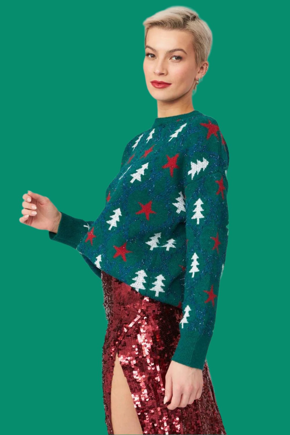 "Christmas Tree" Blended Cashmere and Banana Peel Jumper, Green