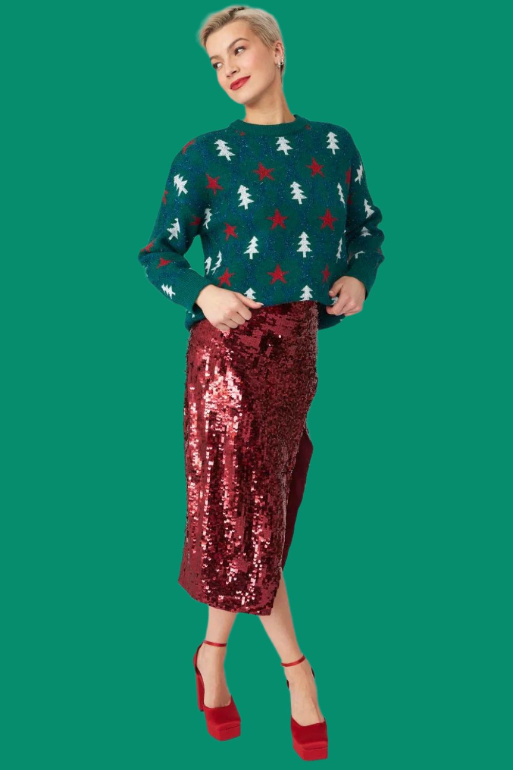 "Christmas Tree" Blended Cashmere and Banana Peel Jumper, Green