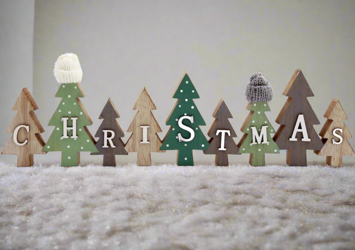 Row of Christmas Trees Decoration With Hats Green-0