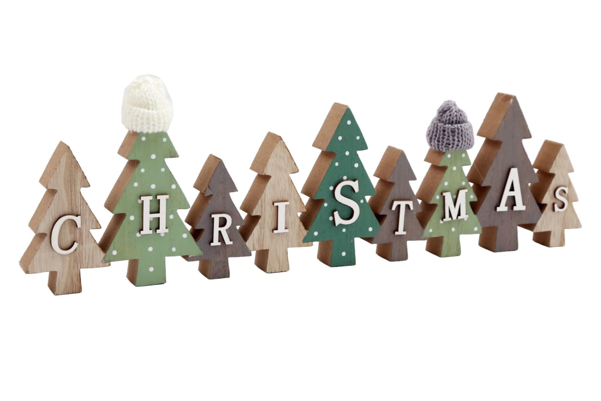 Row of Christmas Trees Decoration With Hats Green-1