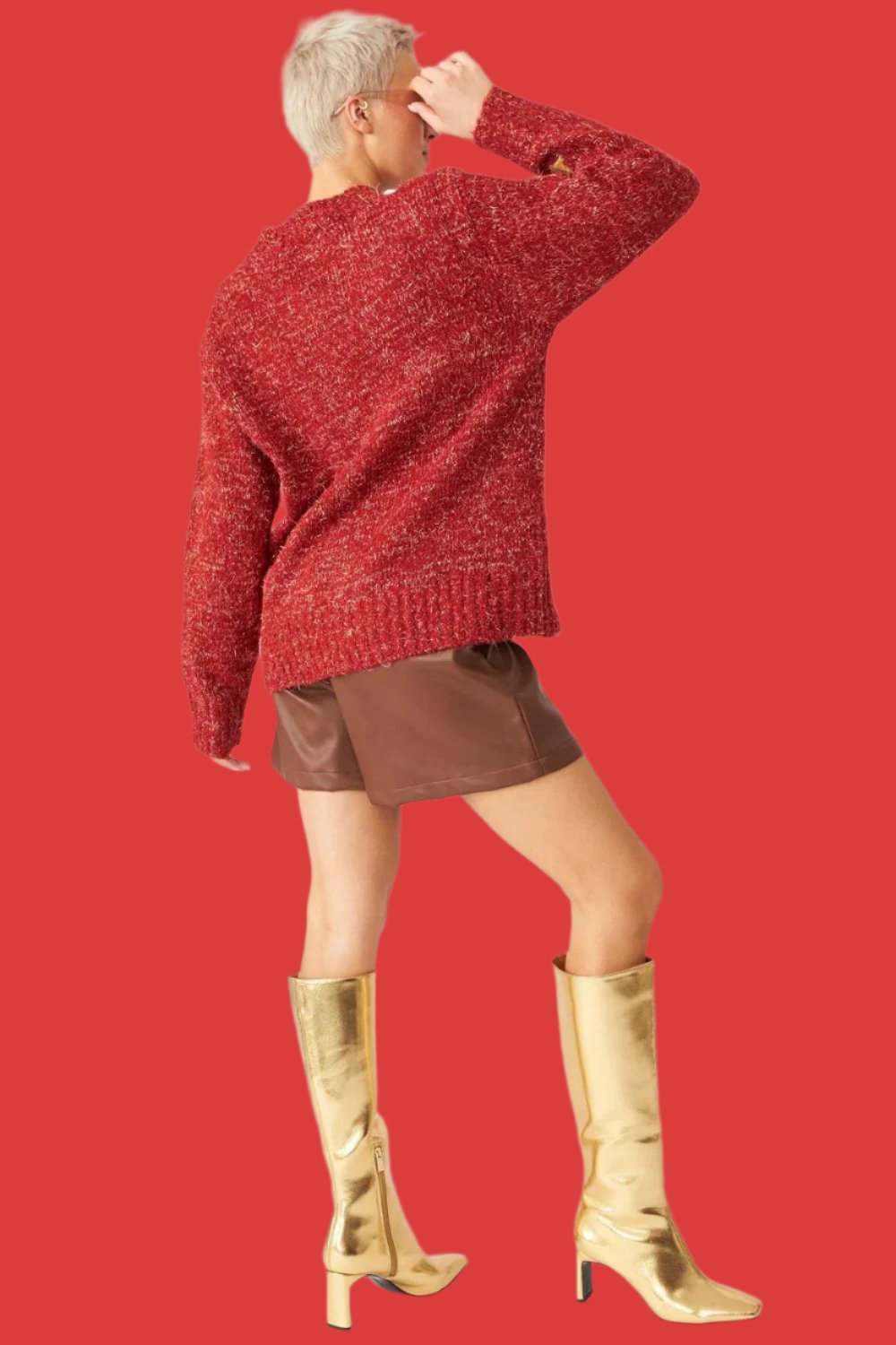 "Glitter Deer" Blended Cashmere and Banana Peel Christmas Jumper, Red