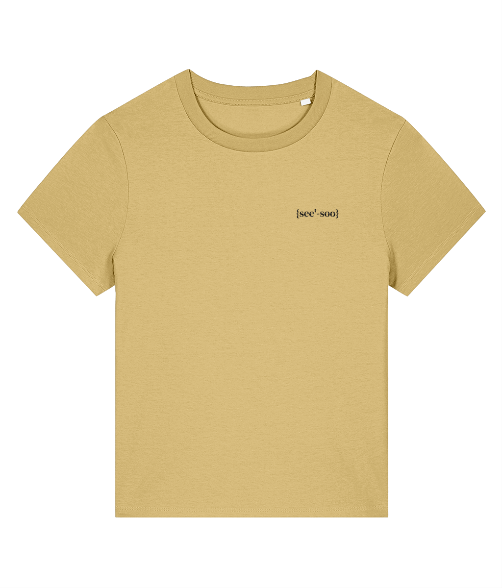 Yellow organic cotton t-shirt with embroidered logo front