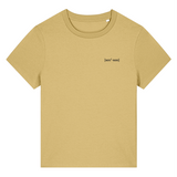 Yellow organic cotton t-shirt with embroidered logo front